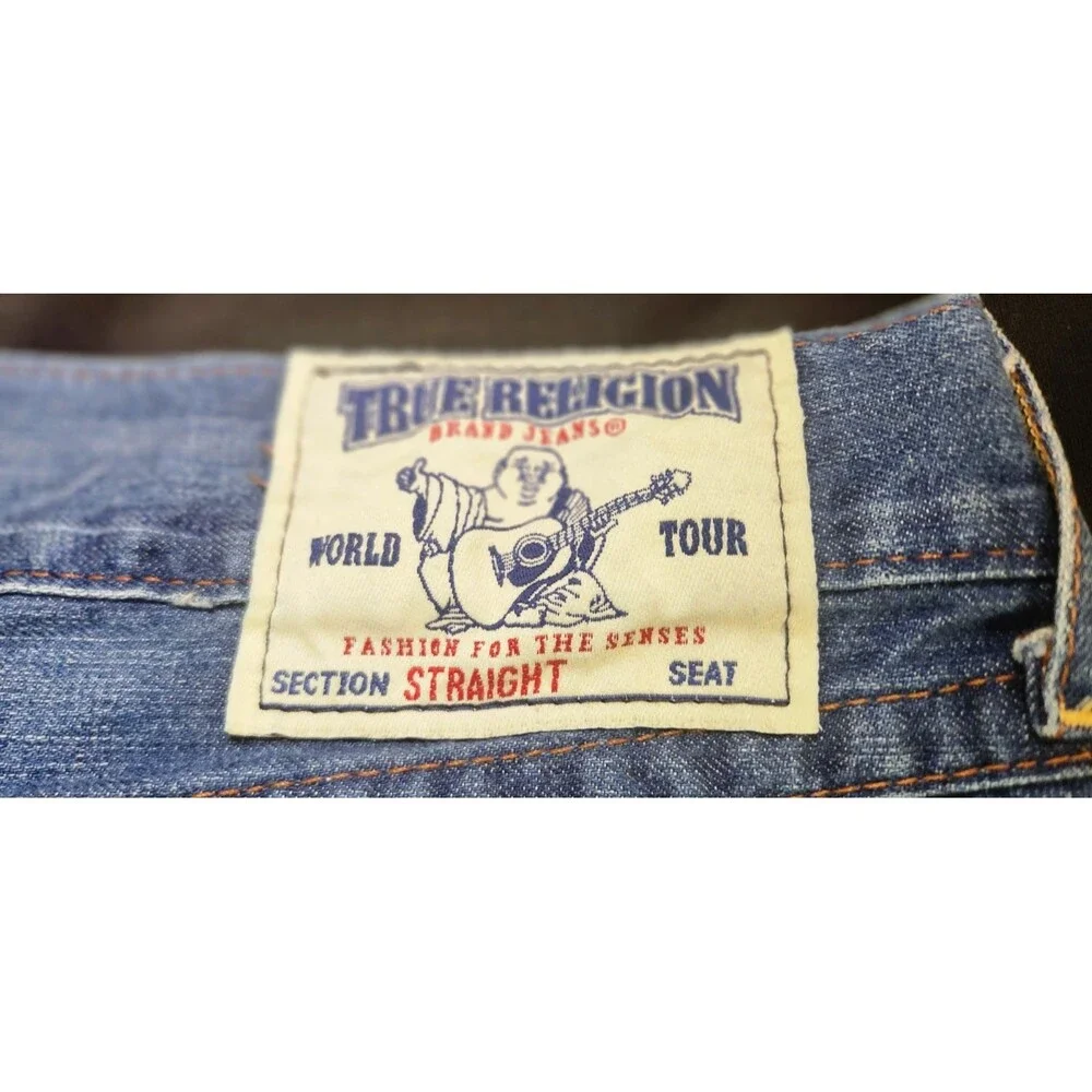 True Religion Jeans Blue Made in USA Size 40 Heavy Brown Stitching Y2K